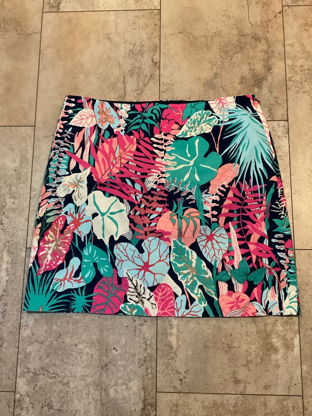 Talbots Petites Skirt Women’s Size 16P Petite Pink Teal Floral Stretch Casual